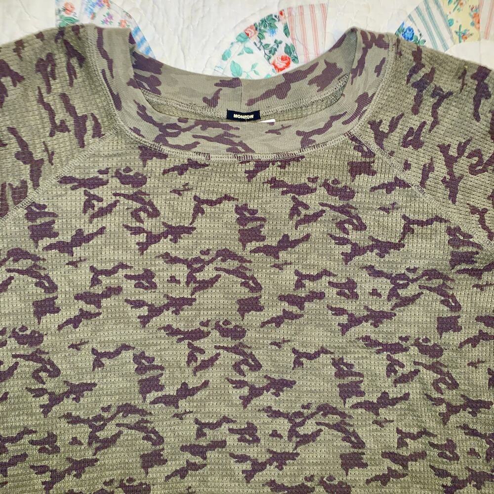 NEW OLIVE GREEN MONROW CAMO CAMOUFLAGE THERMAL WAFFLE TEE TOP - Picture 2 of 6